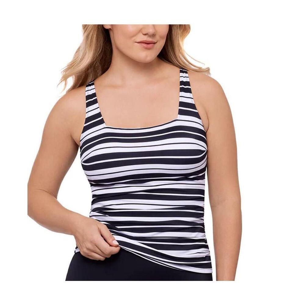 Swim Solutions Women's Black/White Striped Tankini Top 14